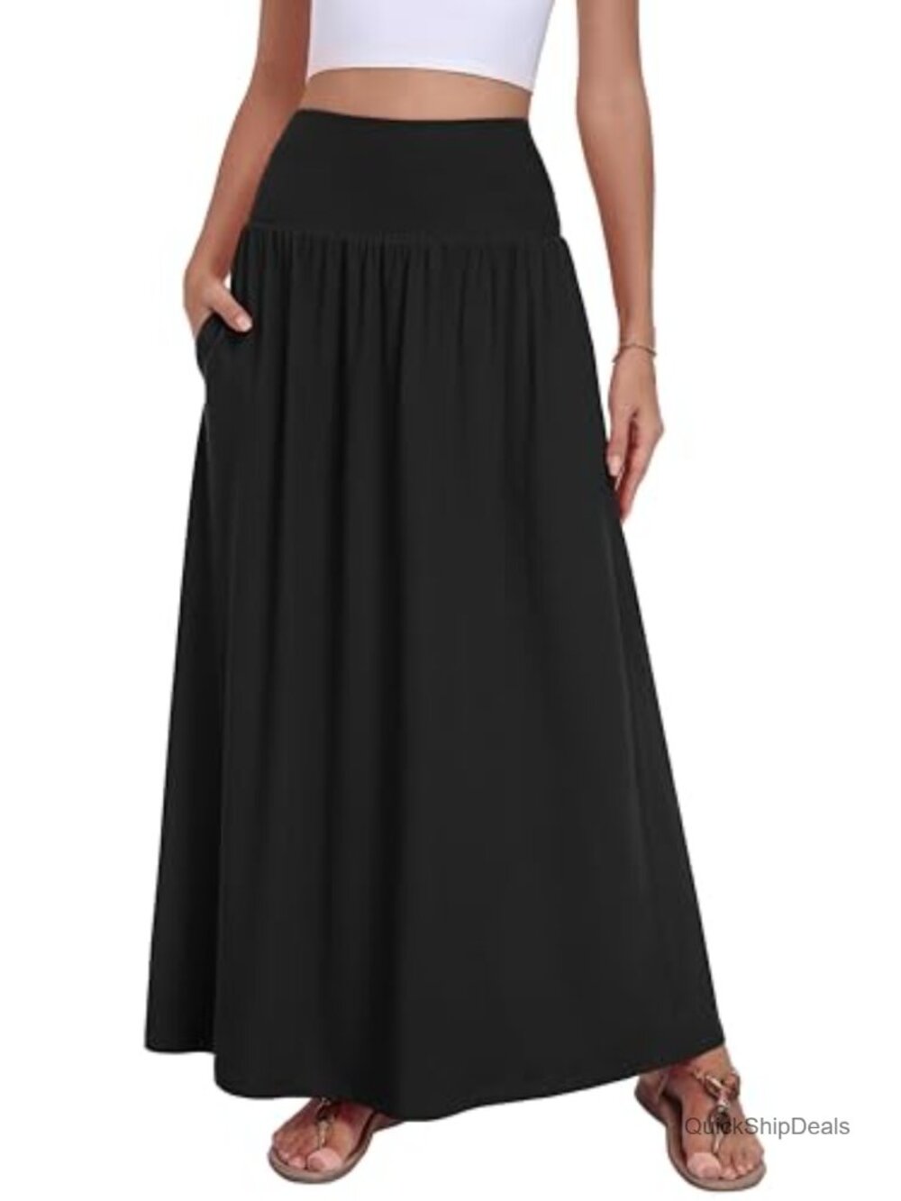 Women's Maxi Skirt A-Line High Waist Flowy Long Skirt with Pockets